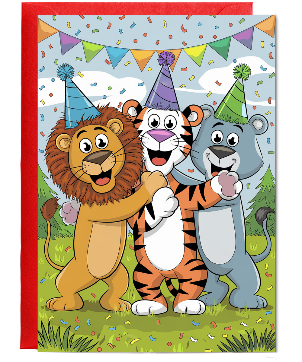 Playful Cartoon Animals with Party Hats