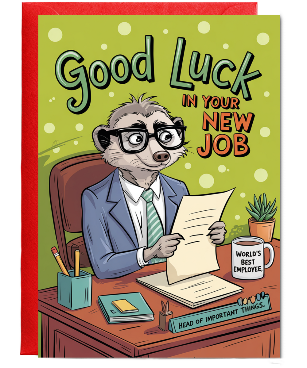Good Luck in Your New Job Card with Cheerful Meerkat at Work