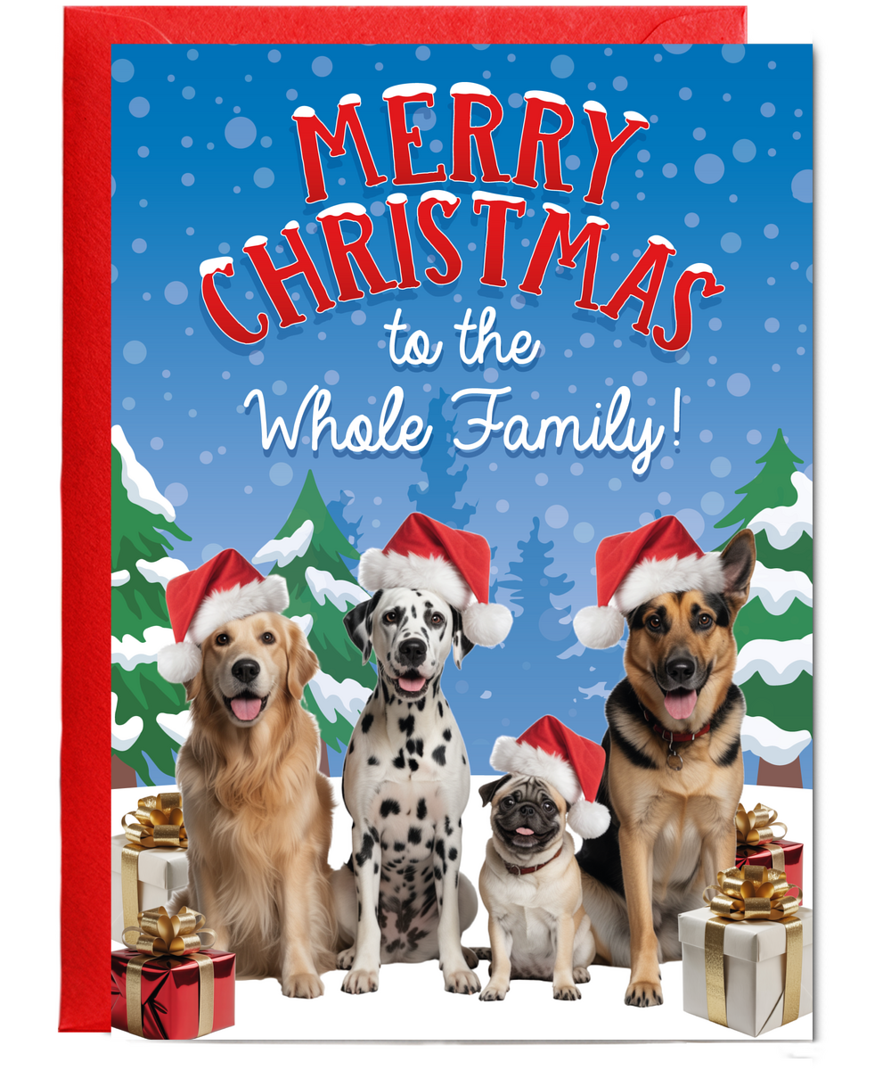 Funny Christmas Card Dog Family Photo for Family Friends Cousins Neighbours
