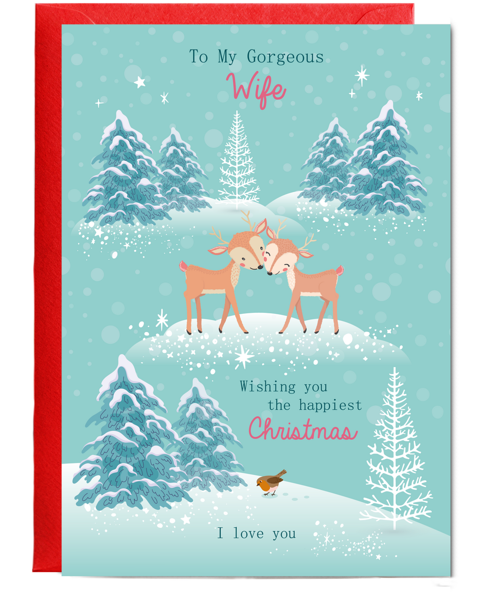 Romantic Deer Christmas Card for My Gorgeous Wife I Love You