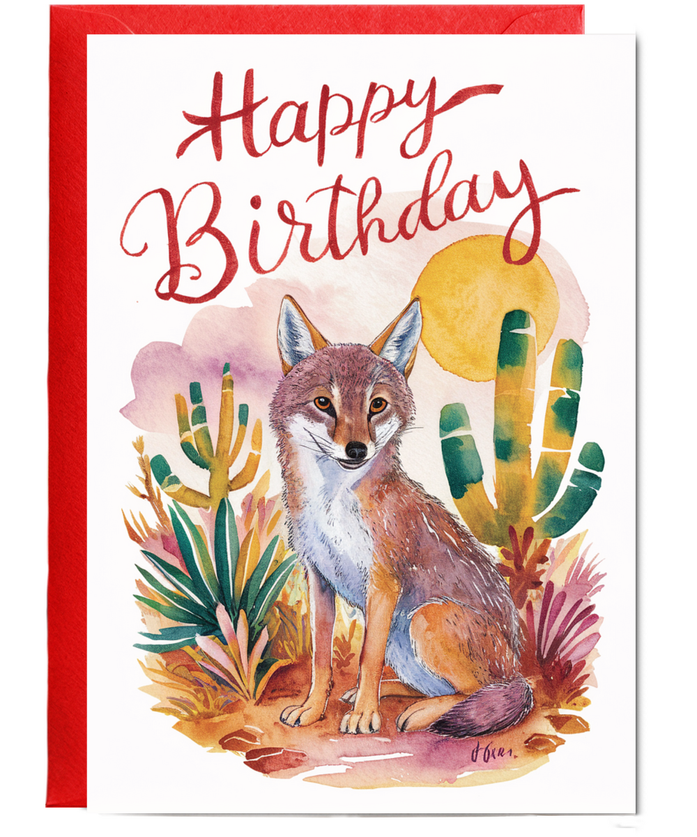 Happy Birthday cute jackal watercolour