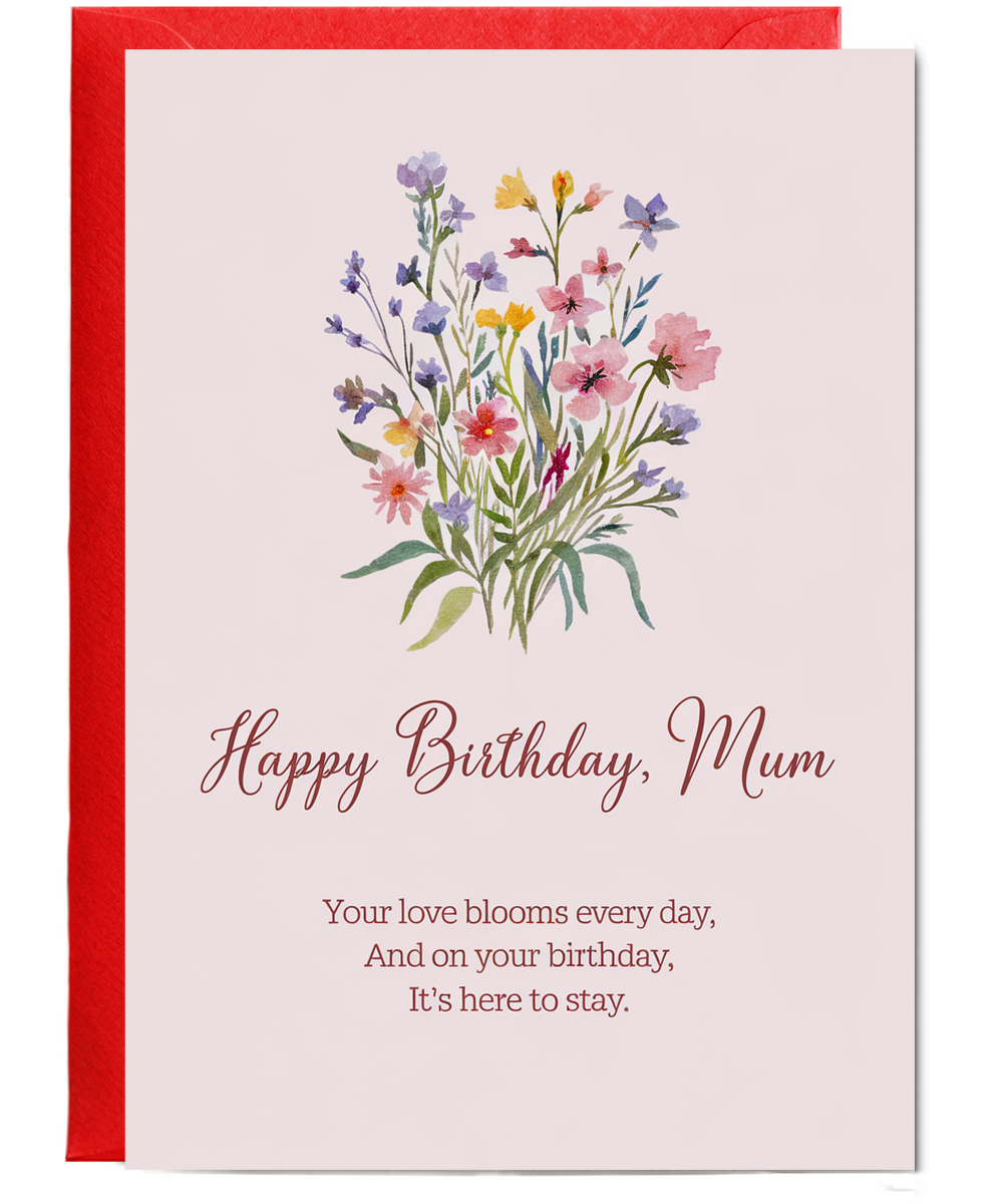 Happy Birthday Card Mum flowers thoughtful