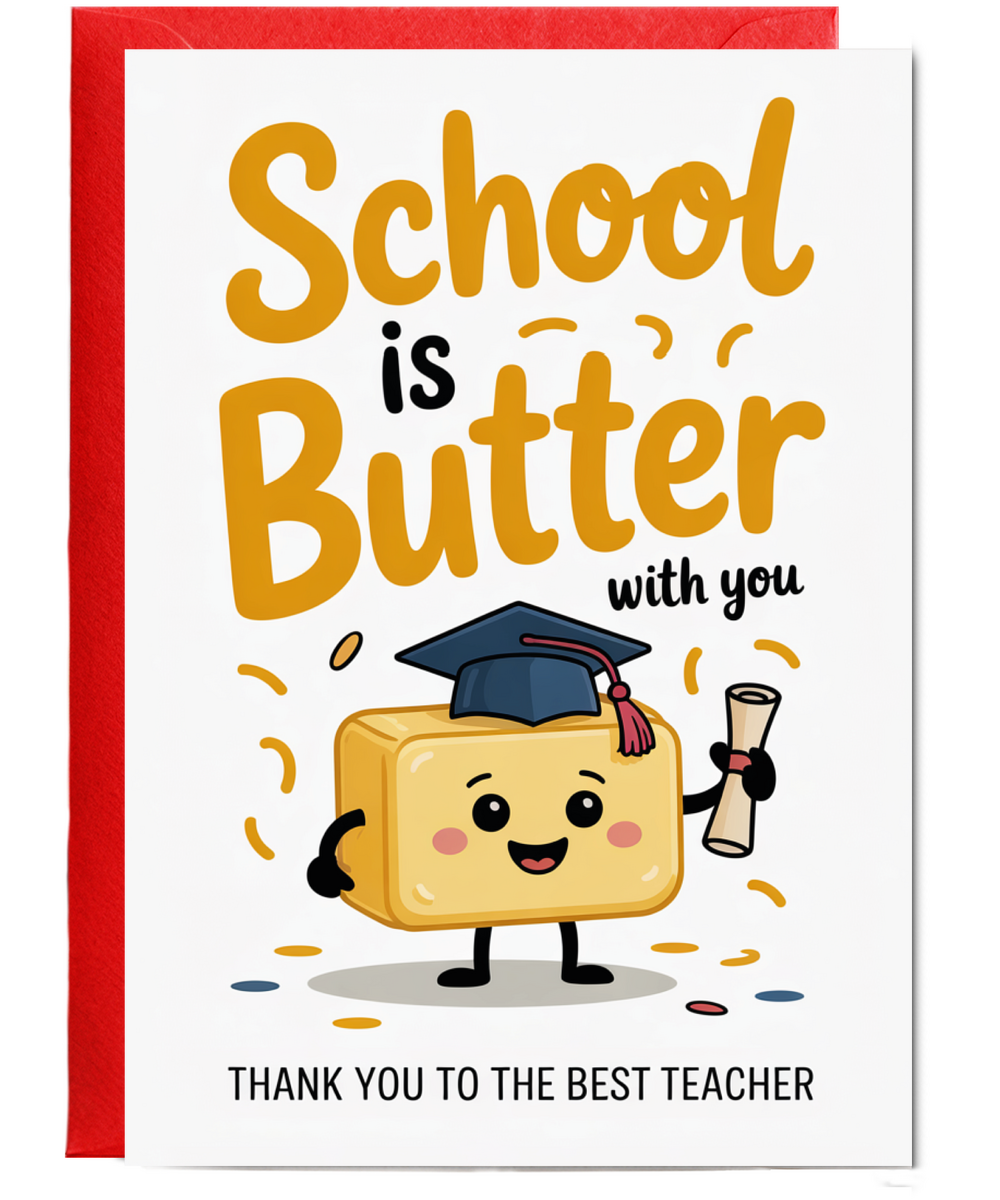 Teacher Thank You Card Funny Pun School is Butter with You