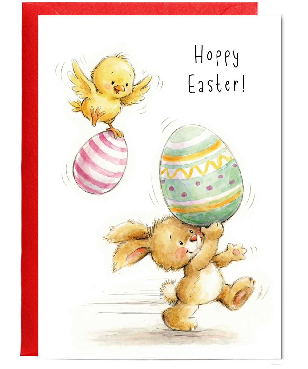 Hoppy Easter Card Bunny and Baby Duck