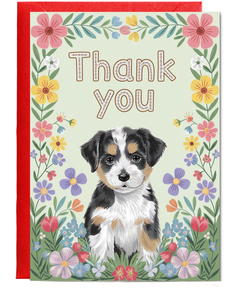 Thank You - Puppy with Flowers