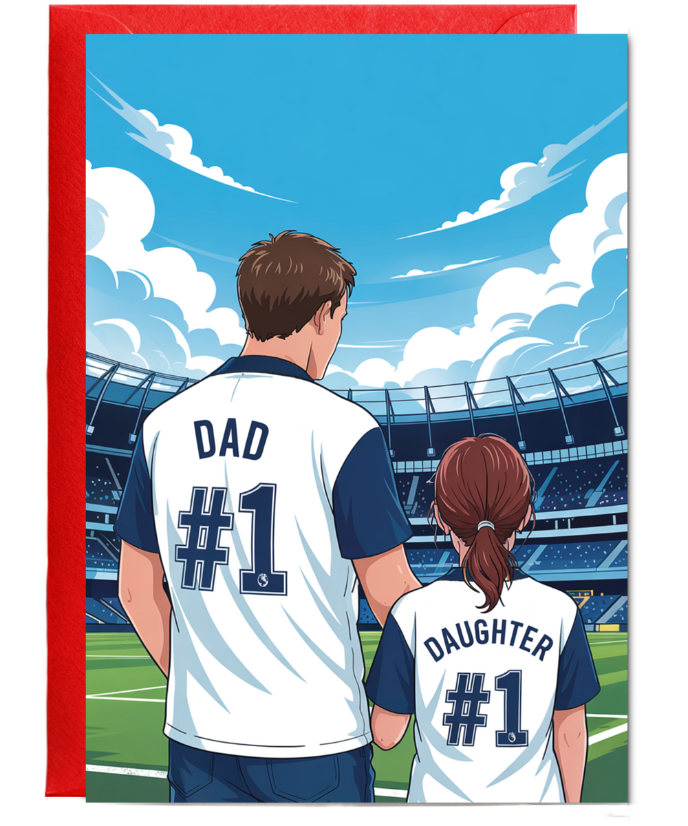 football white and blue number one dad and daughter