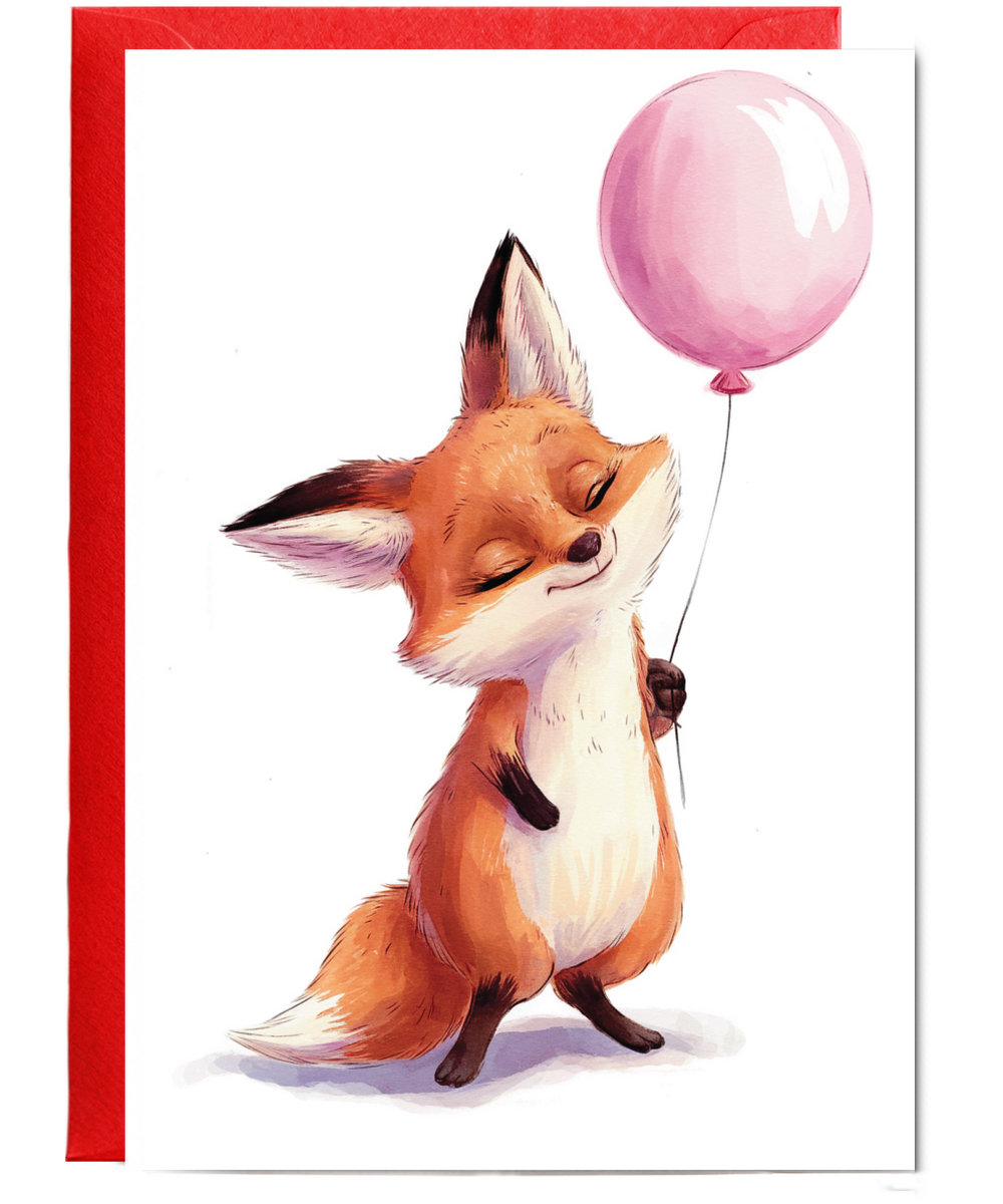 Fox with pink balloon