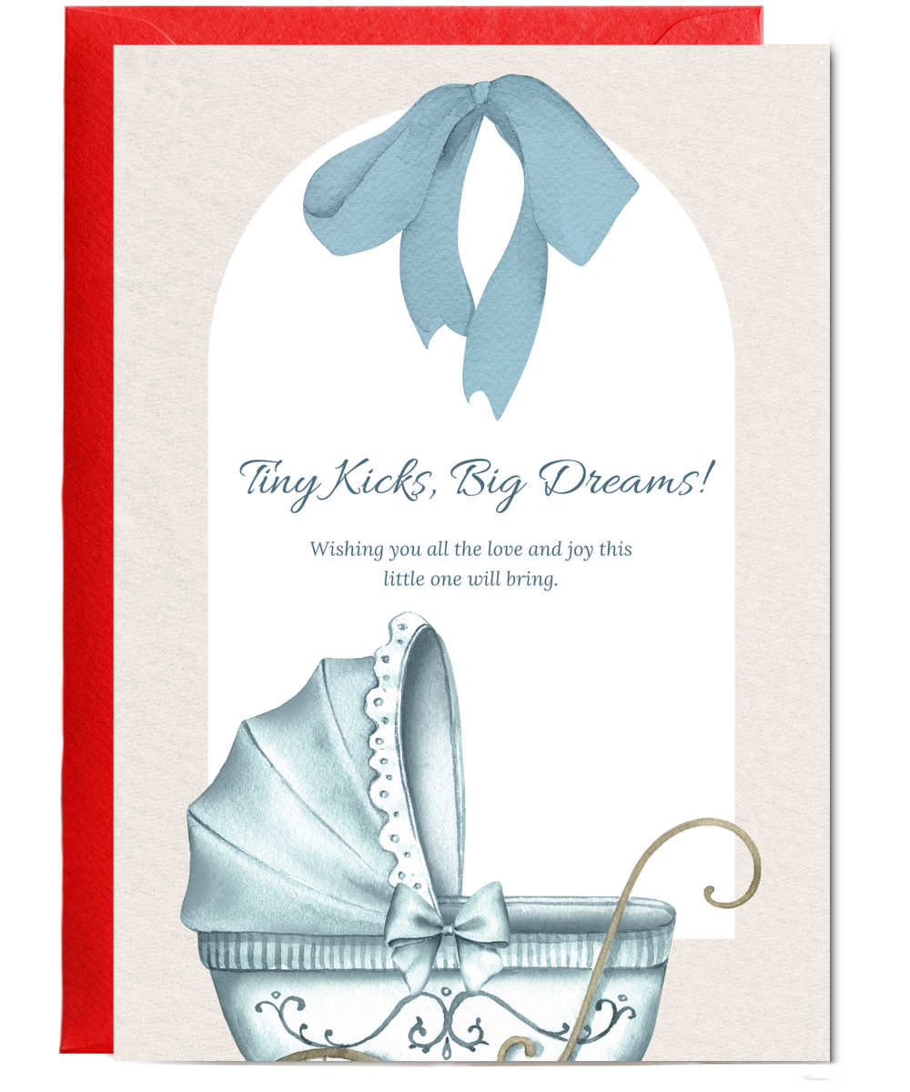 pregnancy card blue tiny kicks, big dreams