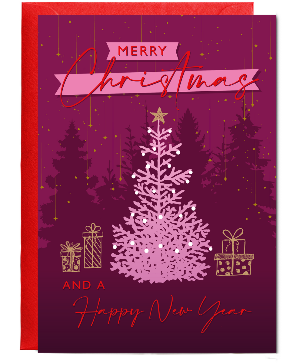 Luxury Style Xmas Card Merry Christmas and a Happy New Year with Falling Gold Stars