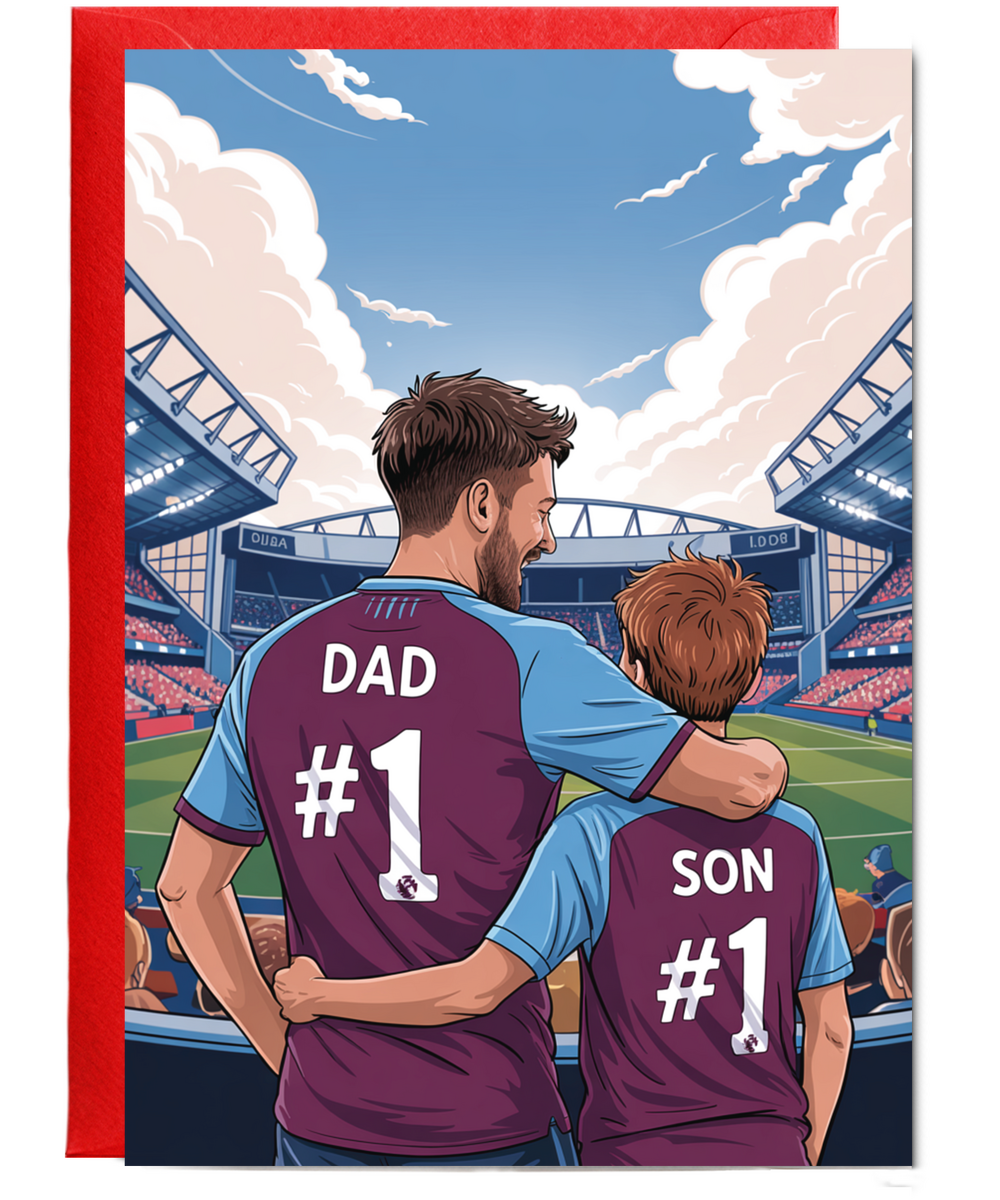 football claret and light blue number one dad and son