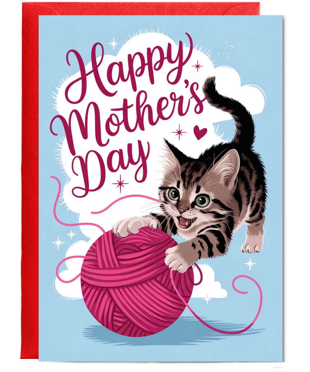 Happy Mothers Day with Playful Cat