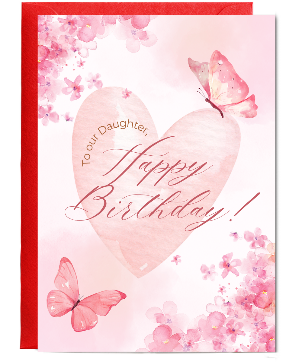 happy birthday card, to our daughter pink butterfly