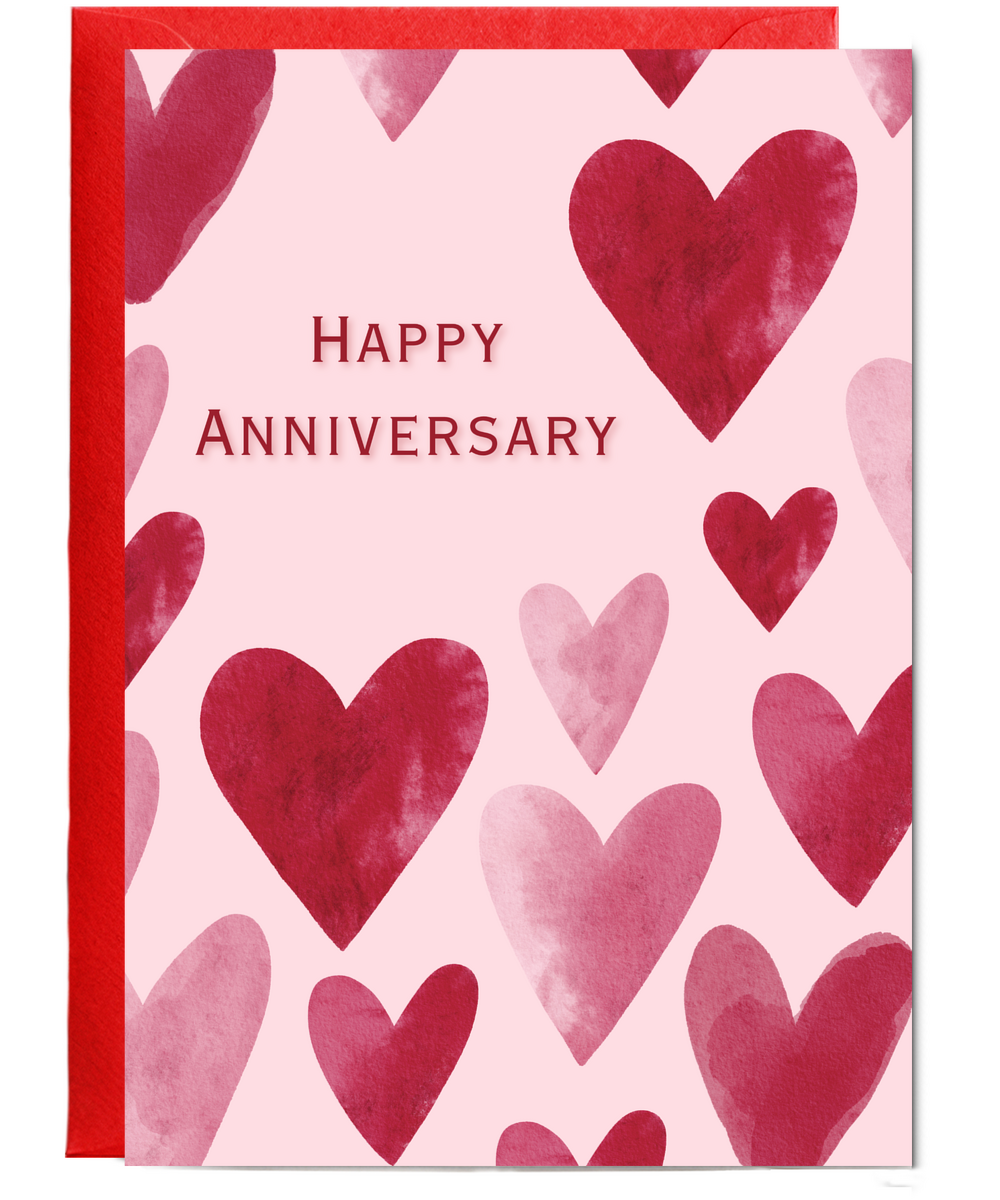 Happy Anniversary Watercolour hearts