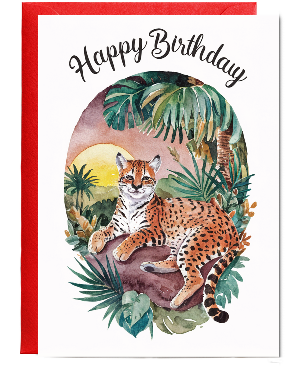 Happy Birthday cute ocelot watercolour