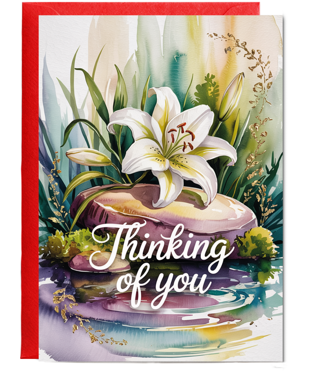 Thinking of You Card with Watercolour Lily for Loved Ones