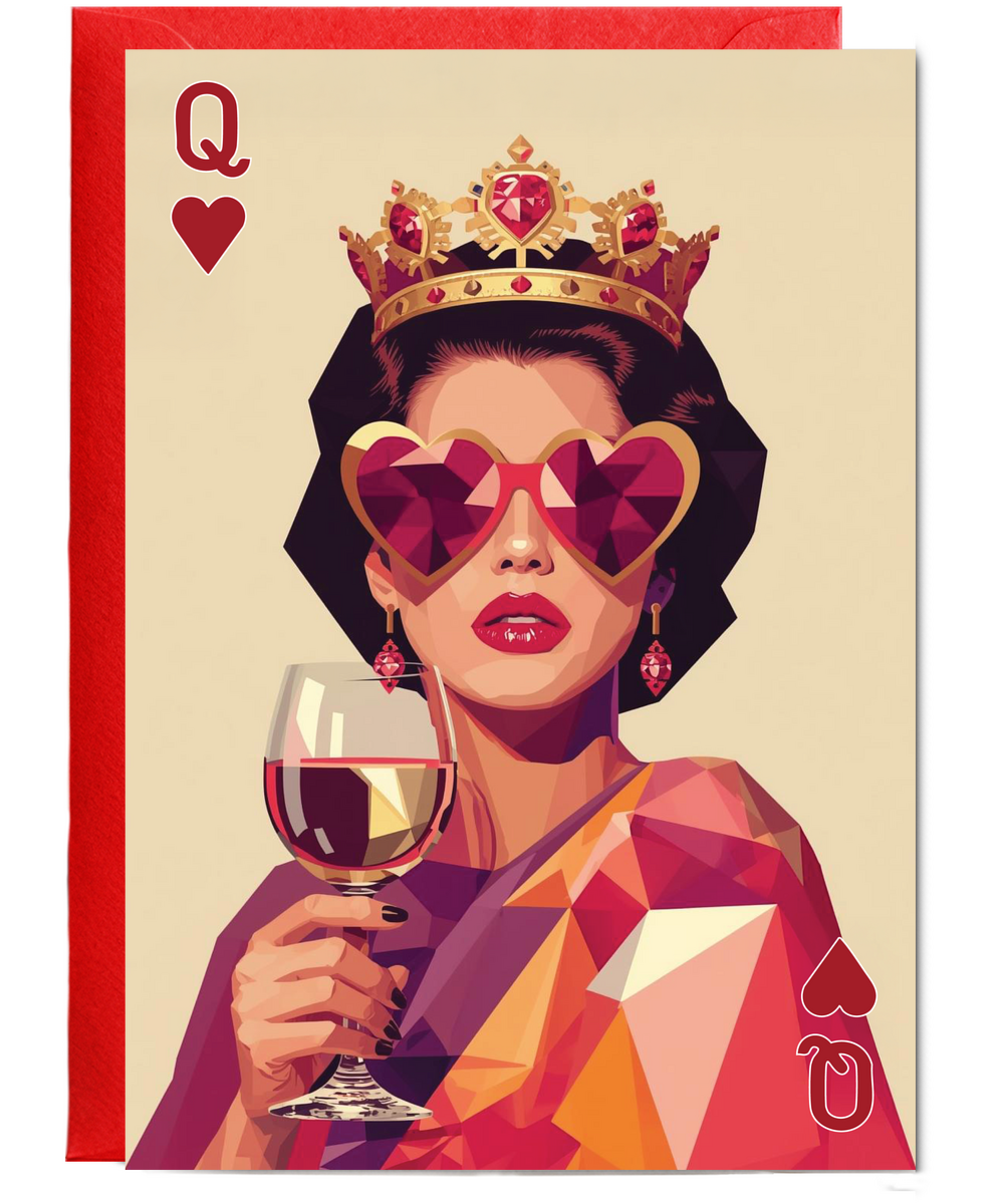 Birthday queen of hearts and wine