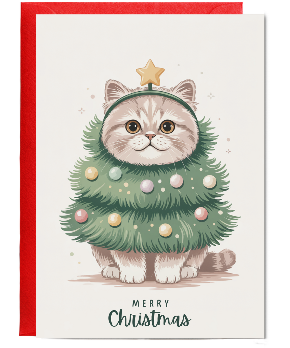 Persian cat in christmas tree costume
