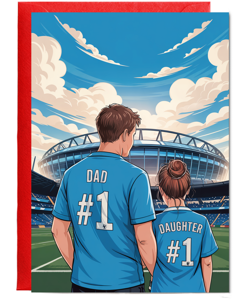 football light blue number one dad and daughter
