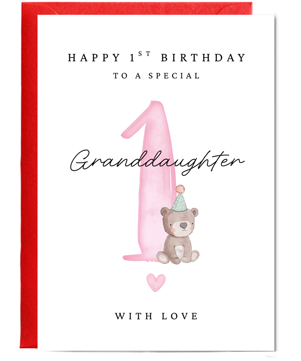 Happy 1st Birthday Card to a Special Granddaughter With Baby Bear