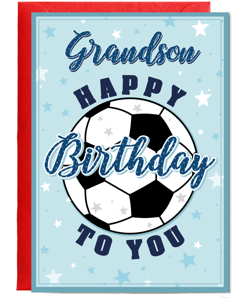 Happy Birthday Card for Grandson with Big Football and Stars