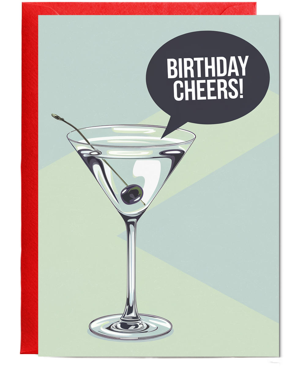 Birthday Cheers card martini glass for her him