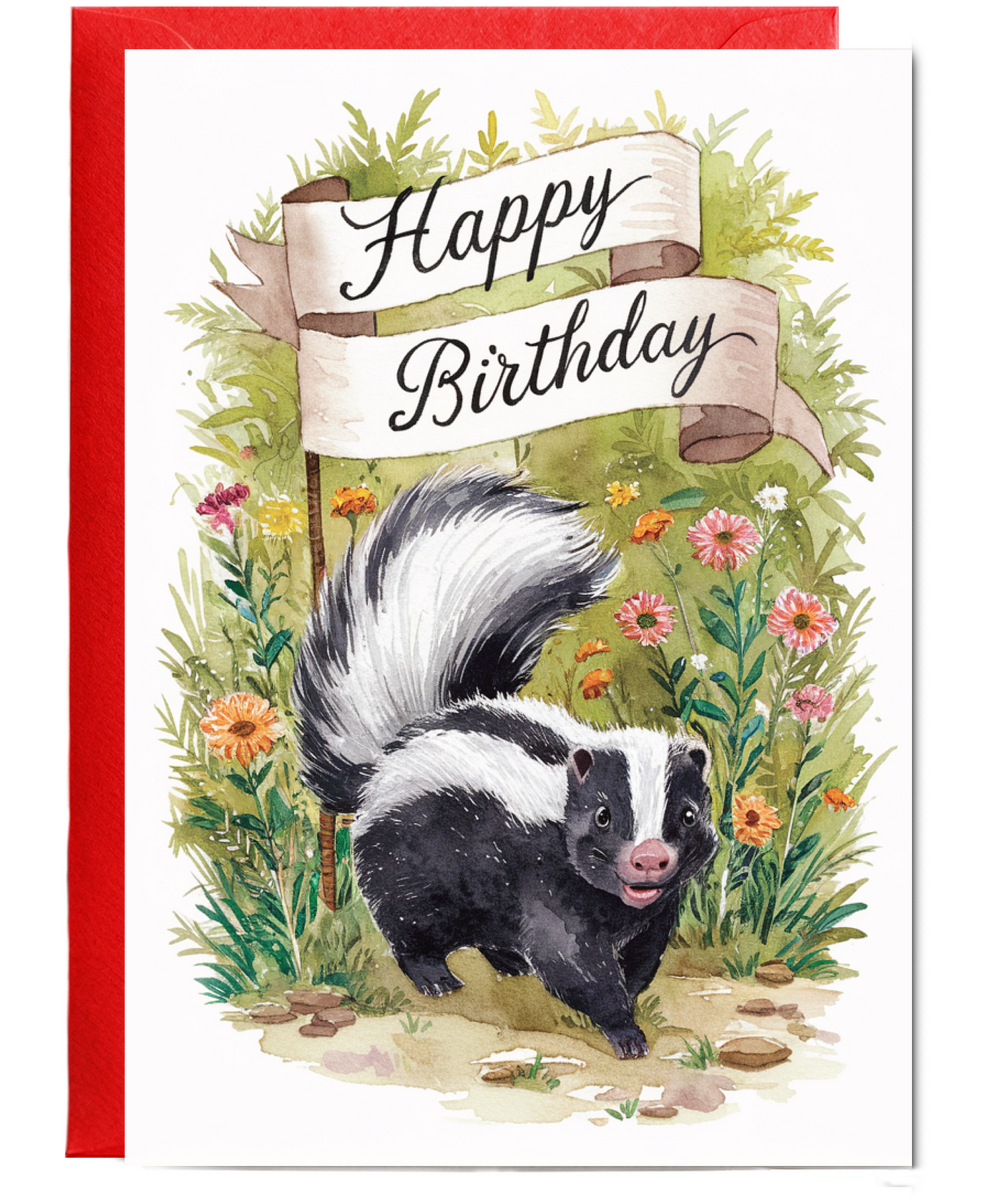 Happy Birthday cute skunk watercolour