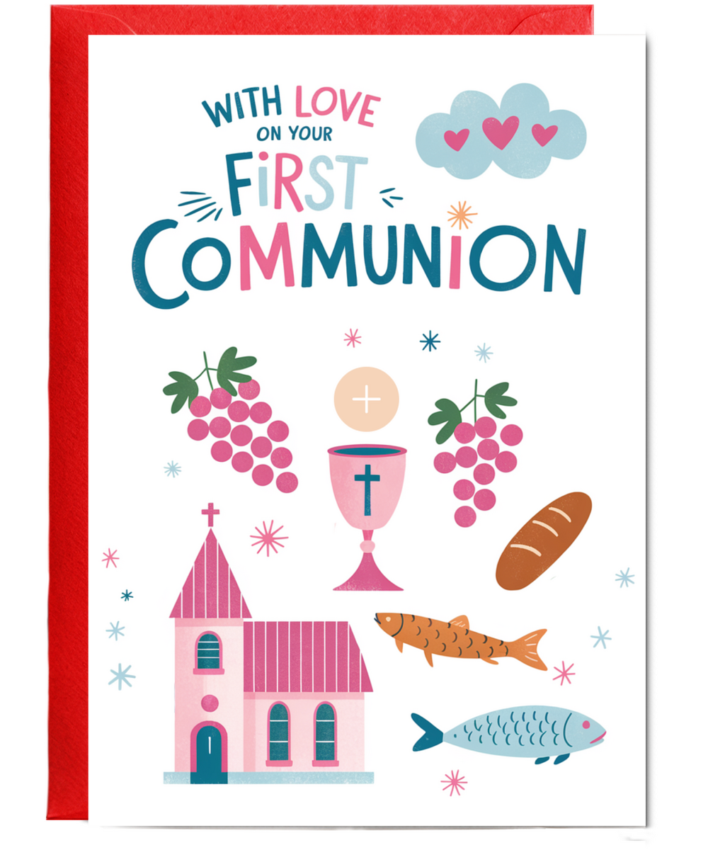 Childrens First Holy Communion Card with Illustrations