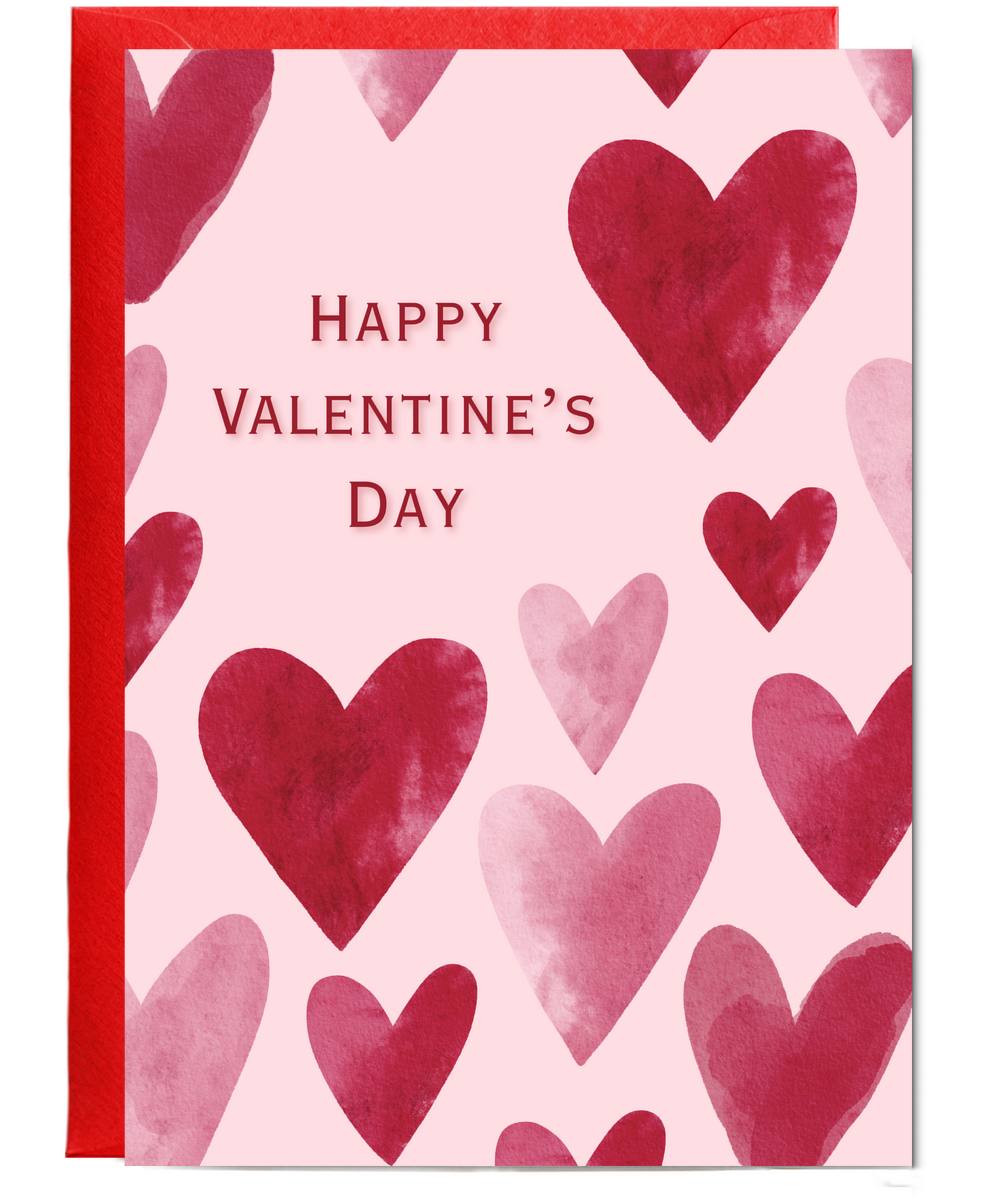Happy Valentine's Day watercolour hearts