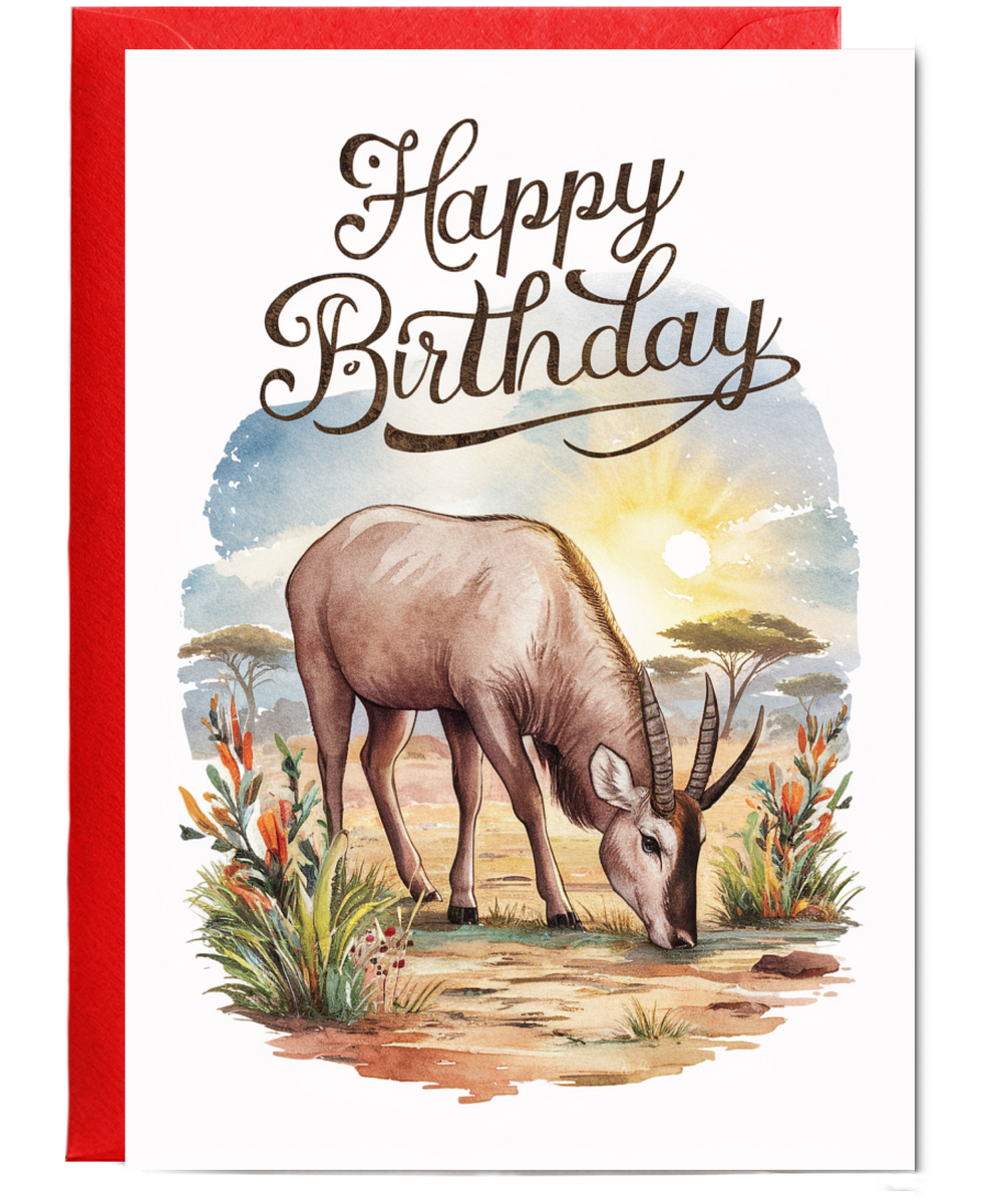Happy Birthday cute waterbuck watercolour