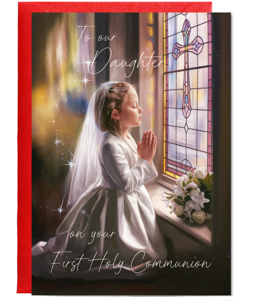 Girls First Holy Communion Card to Our Daughter Special Day