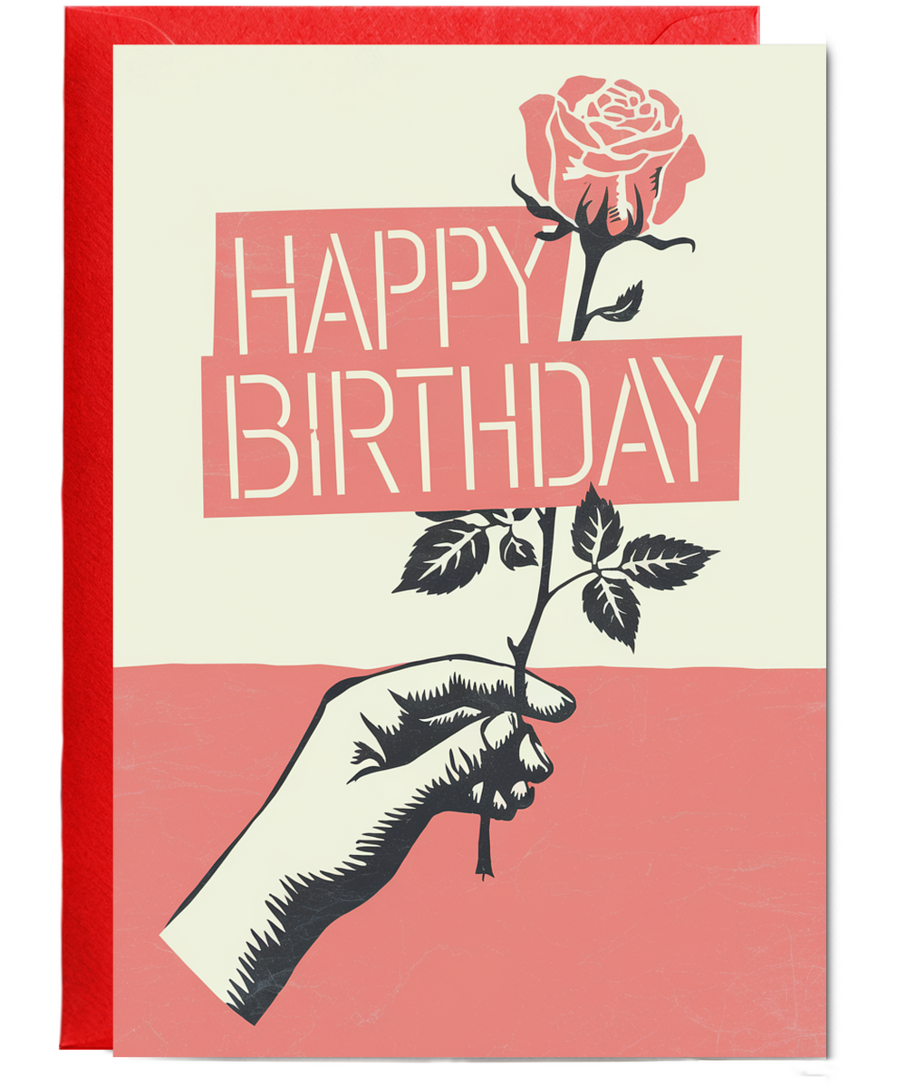 Happy Birthday Card Stencil Rose graffiti