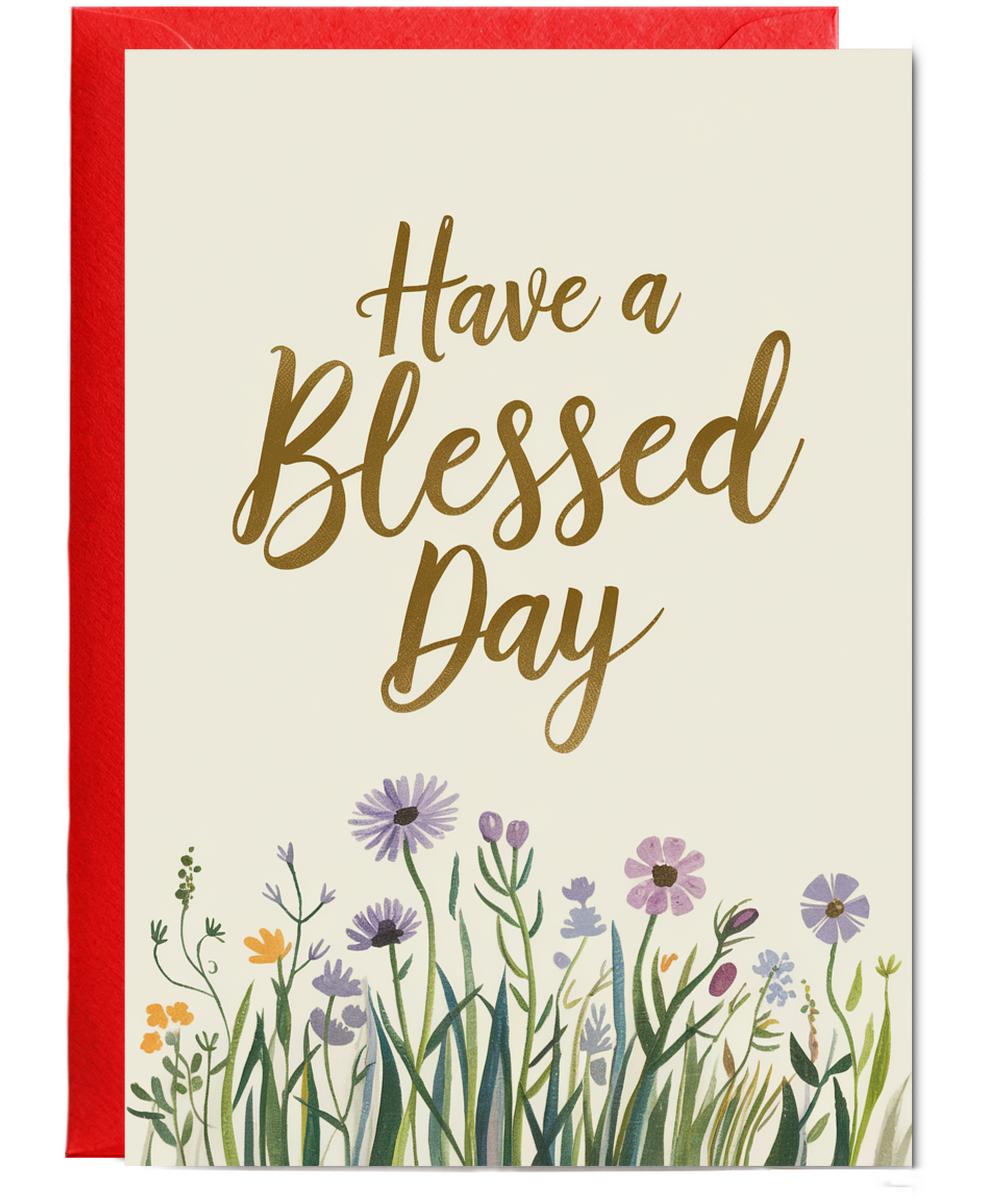 Have a Blessed Day Card Jesus religious Christian flowers