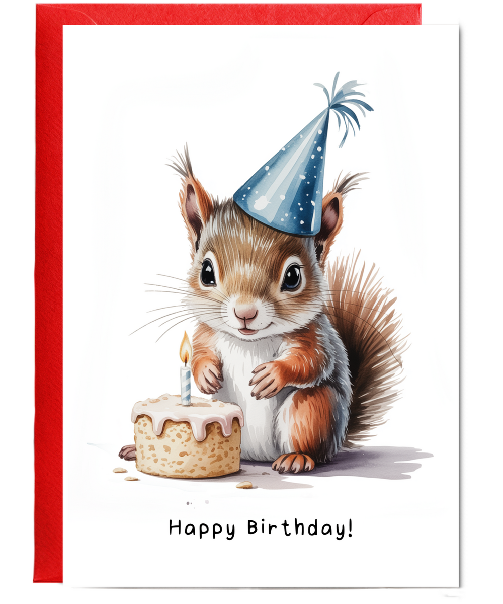 Baby Woodland Squirrel Birthday Card Adorable Animal Watercolour Illustration