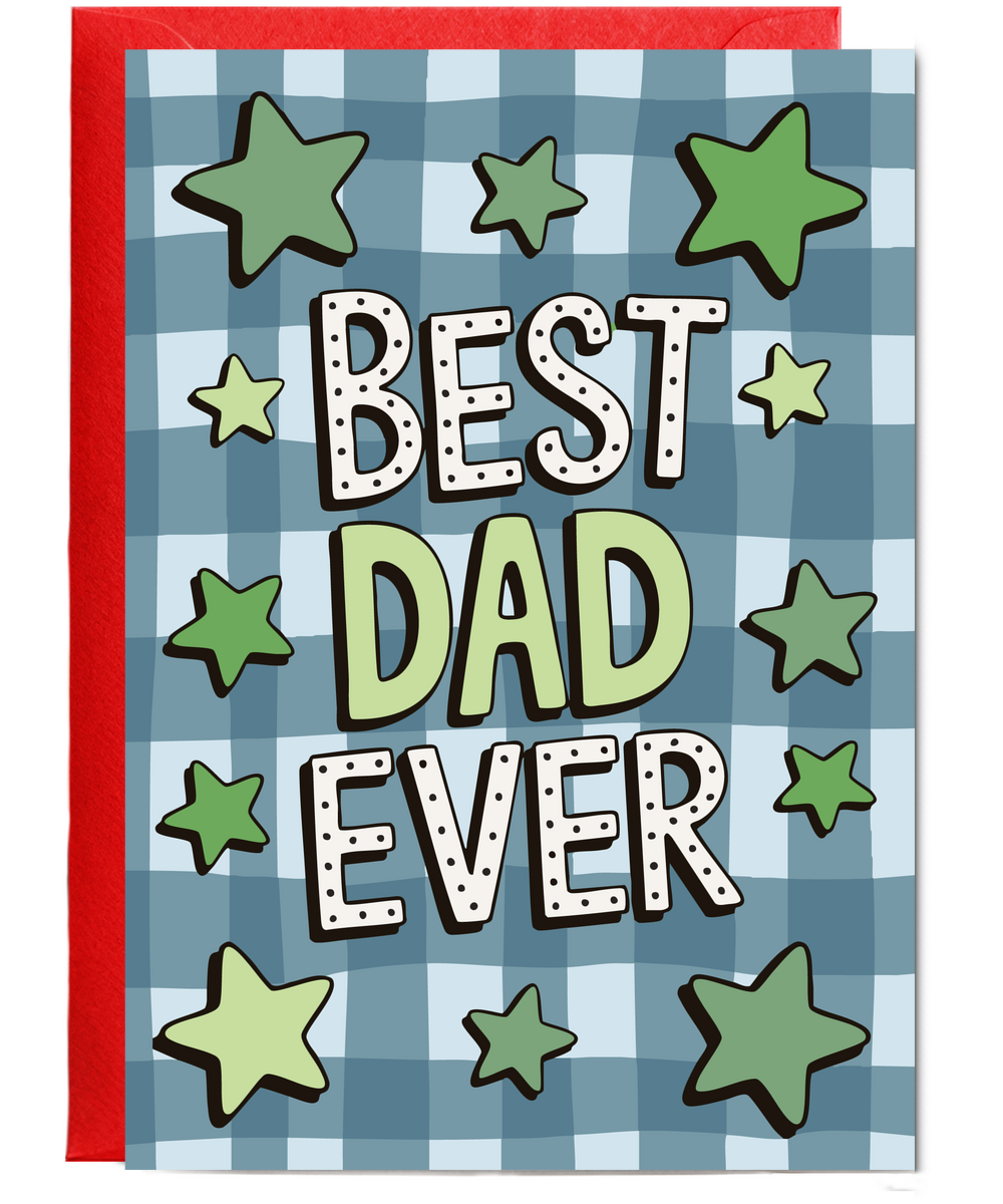 Father's day card best dad ever star checkered pattern