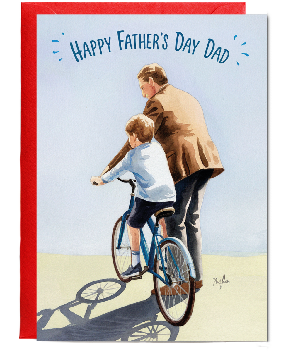 Happy Fathers Day Teaching Son to Cycle