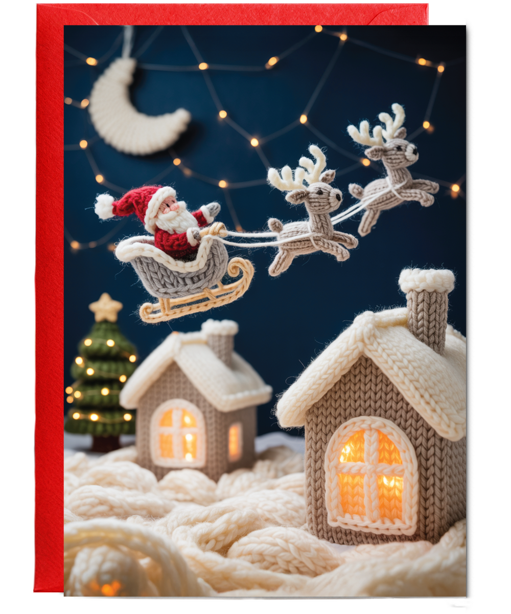 Knitted santa on his sleigh
