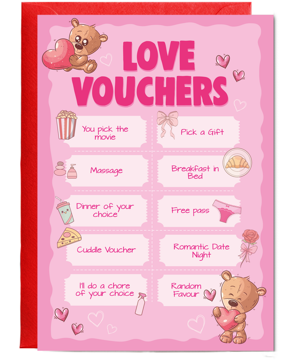 Love Voucher Card Fun Couple Things for Valentines or Anniversary Gift