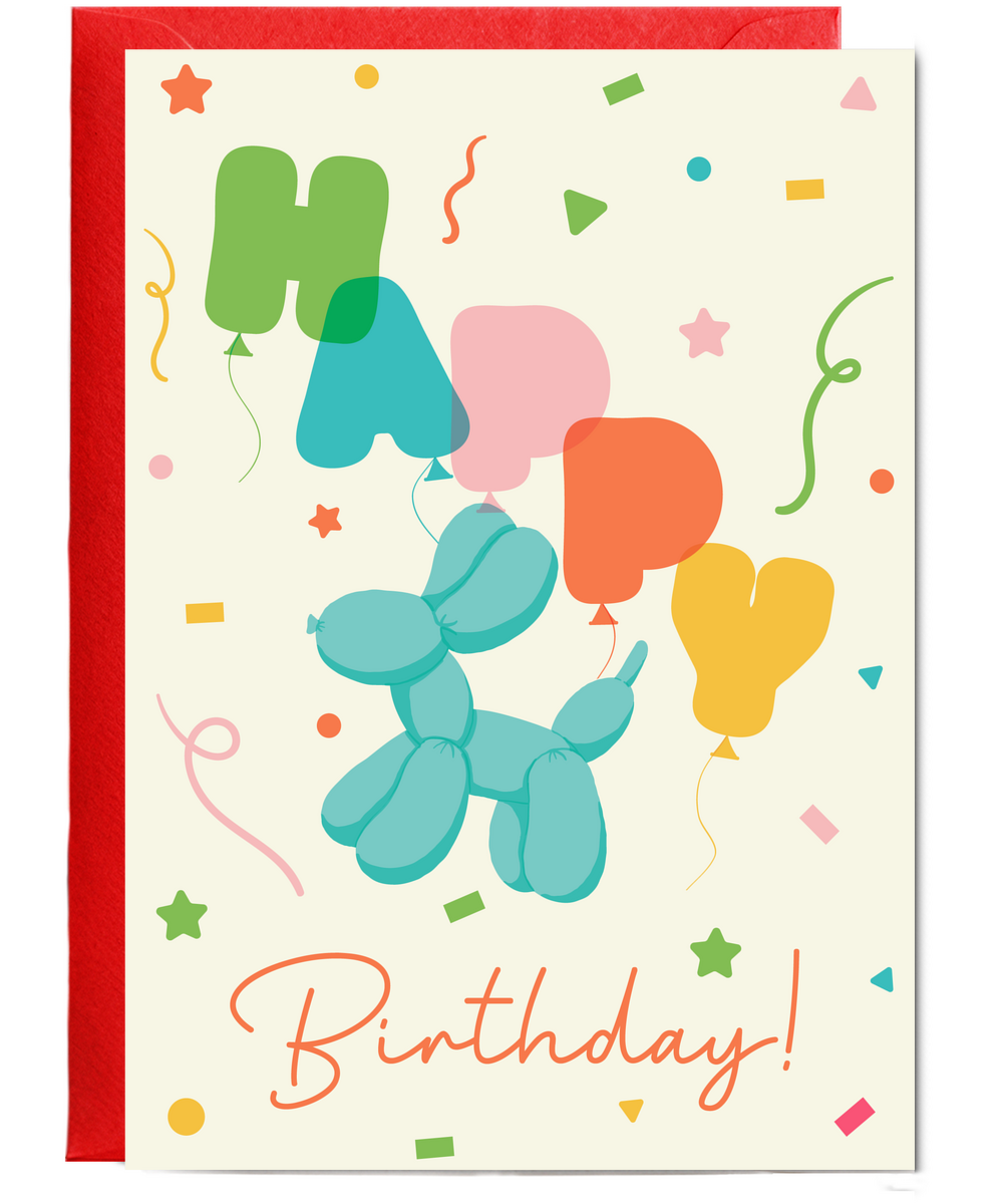 Happy Birthday card balloon dog
