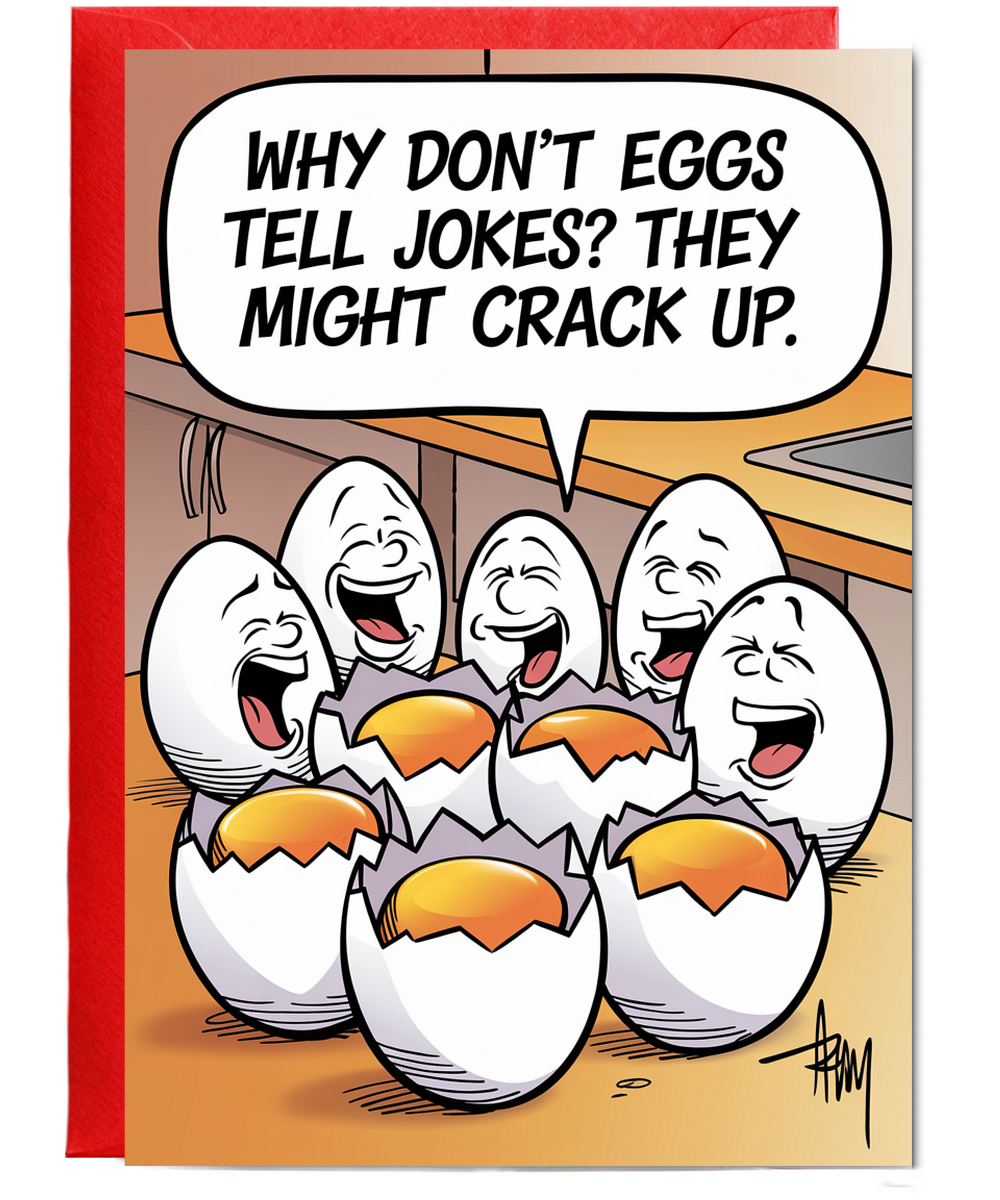 Why don’t eggs tell jokes? They might crack up.