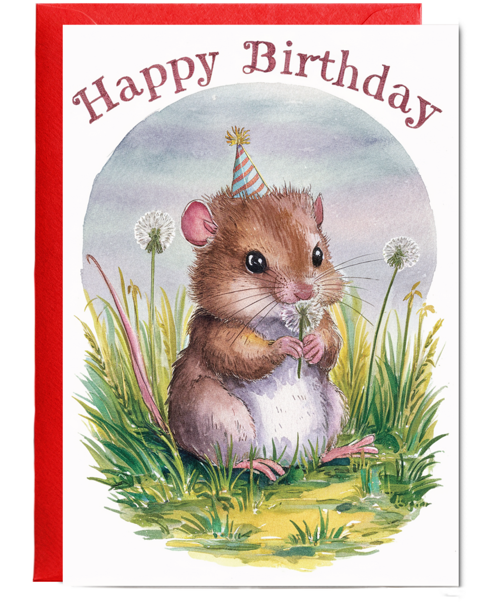 Happy Birthday cute dormouse watercolour