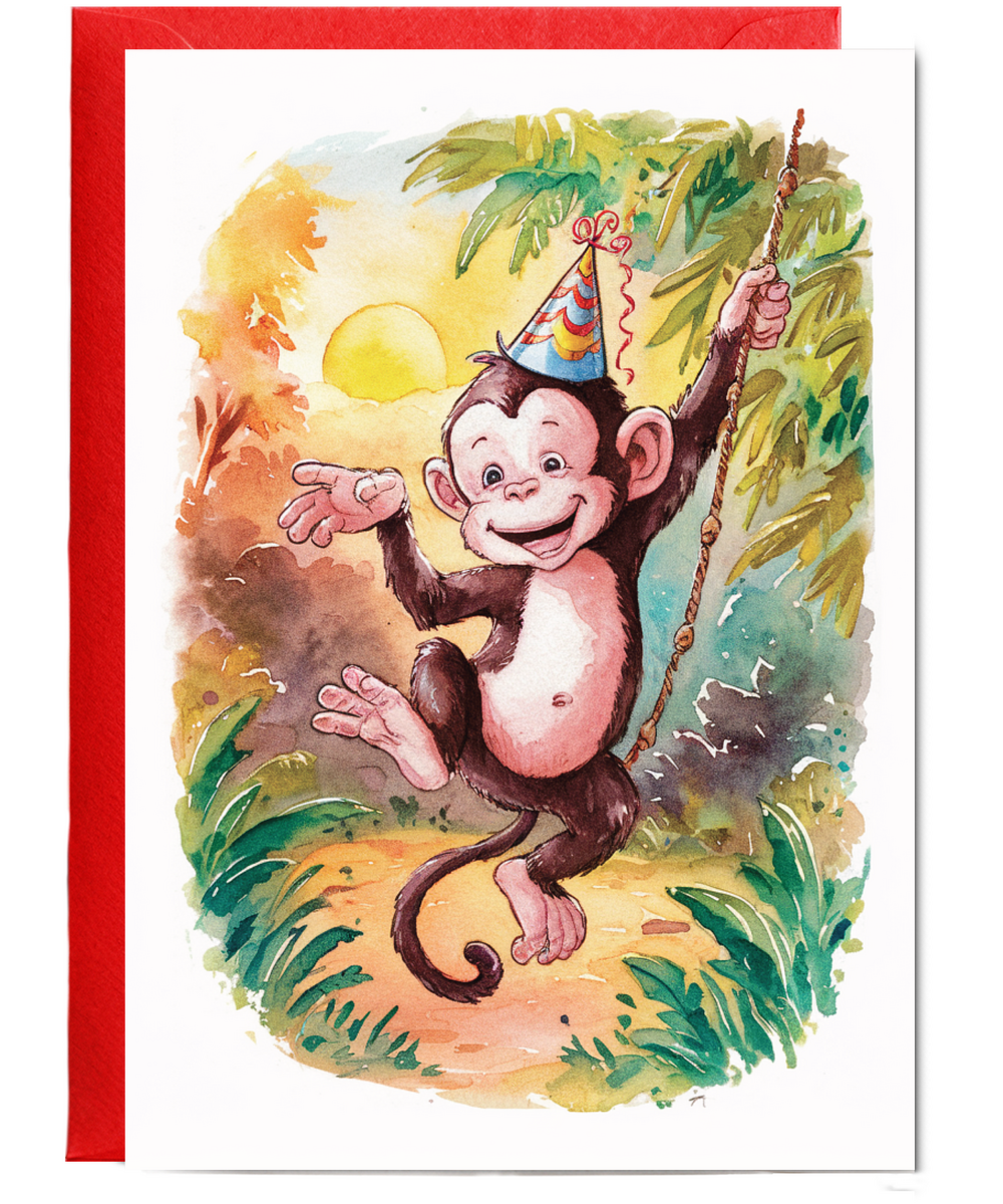 Birthday hat cute monkey watercolour