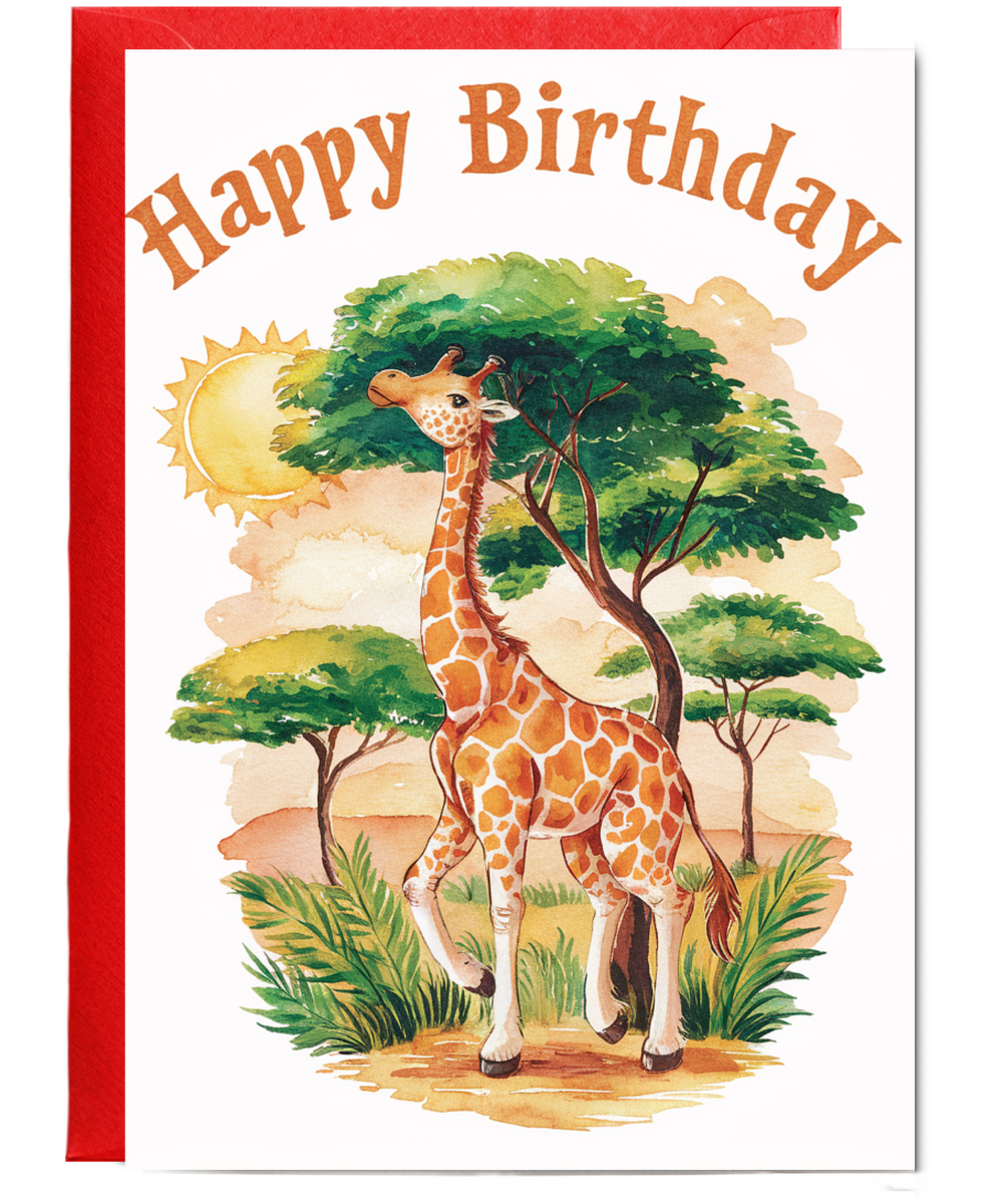 Happy Birthday cute giraffe watercolour