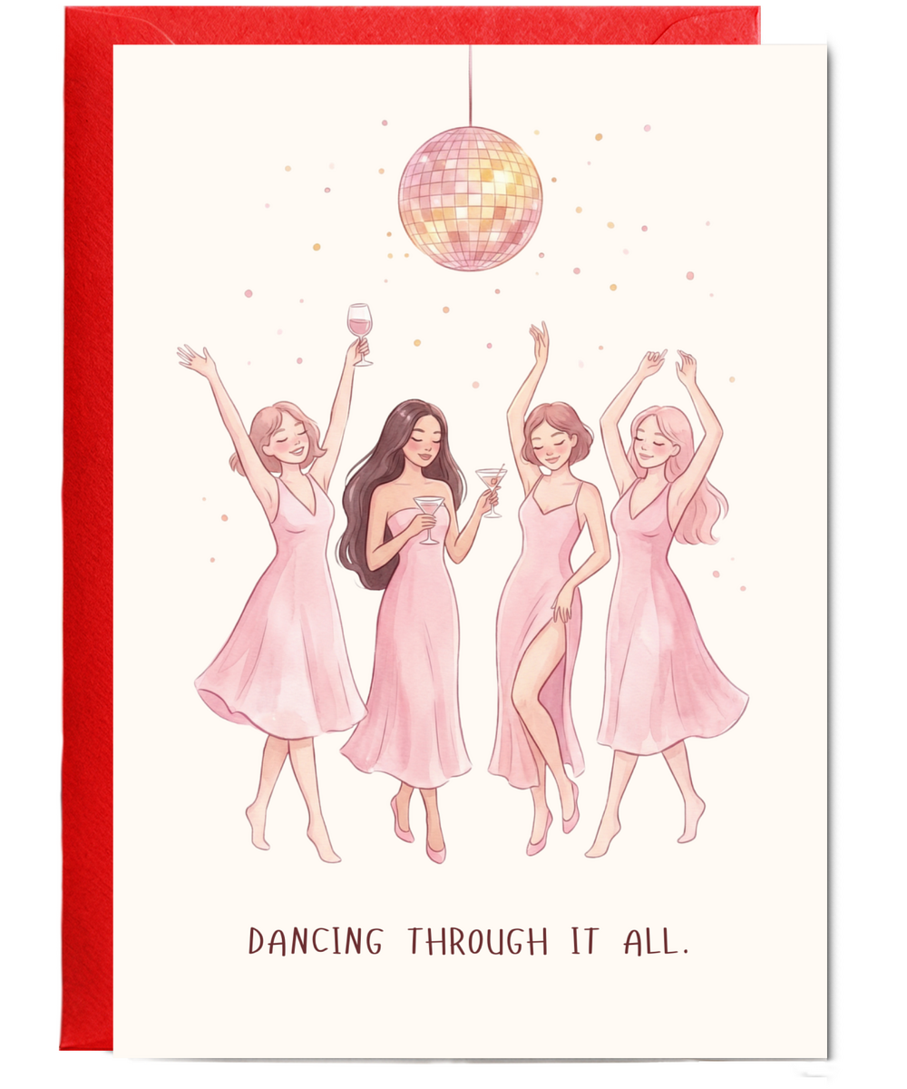 Dancing through it all. Disco ball sorry hard times bestie