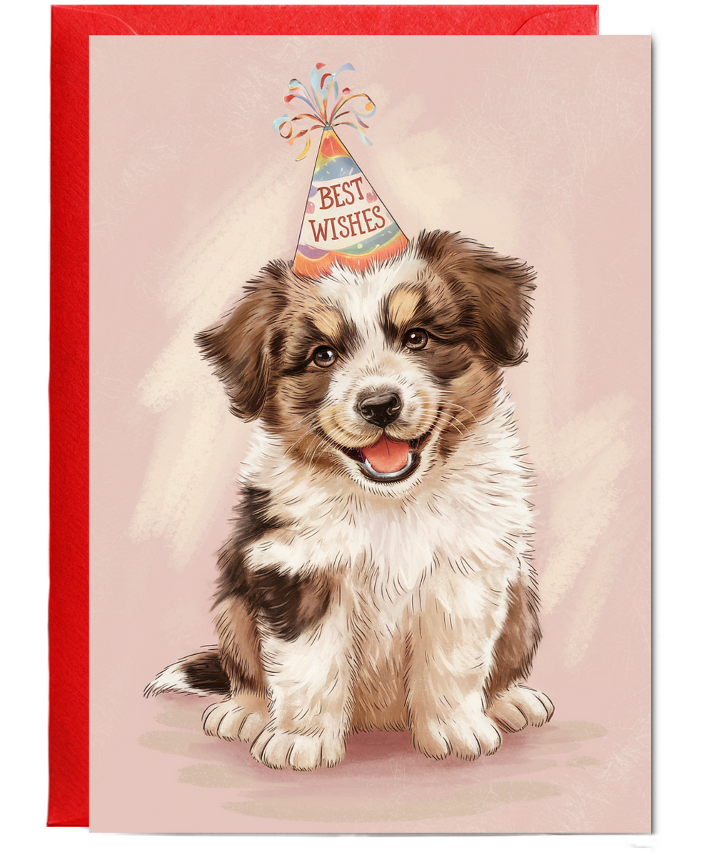Best Wishes - Puppy with a Party Hat