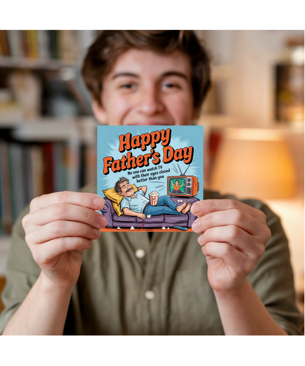 Funny Fathers Day Card Stereotypical Dad Falling Asleep Watching TV