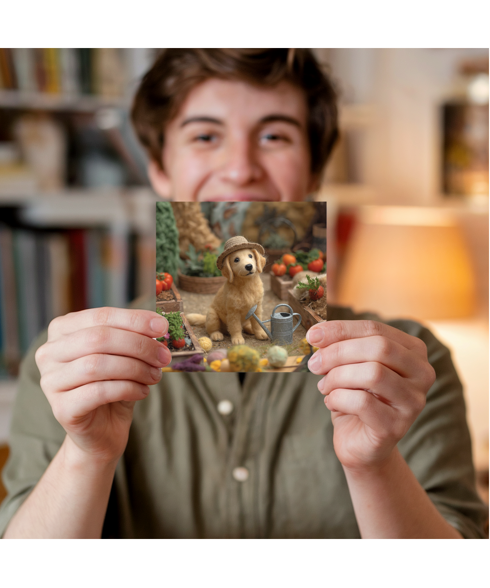 2D felt style Golden labrador gardener