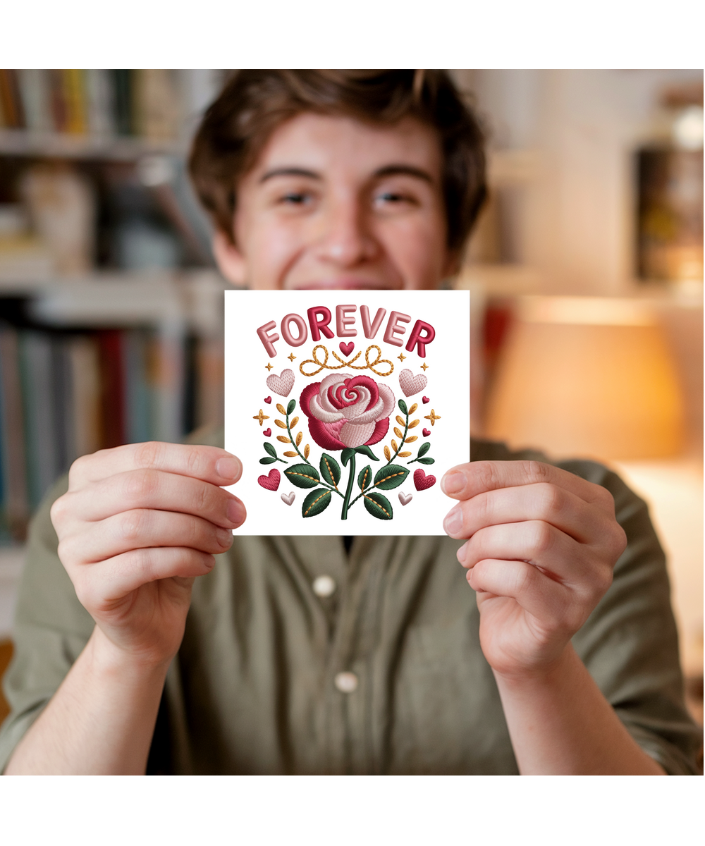 Embroidered style forever rose valentines