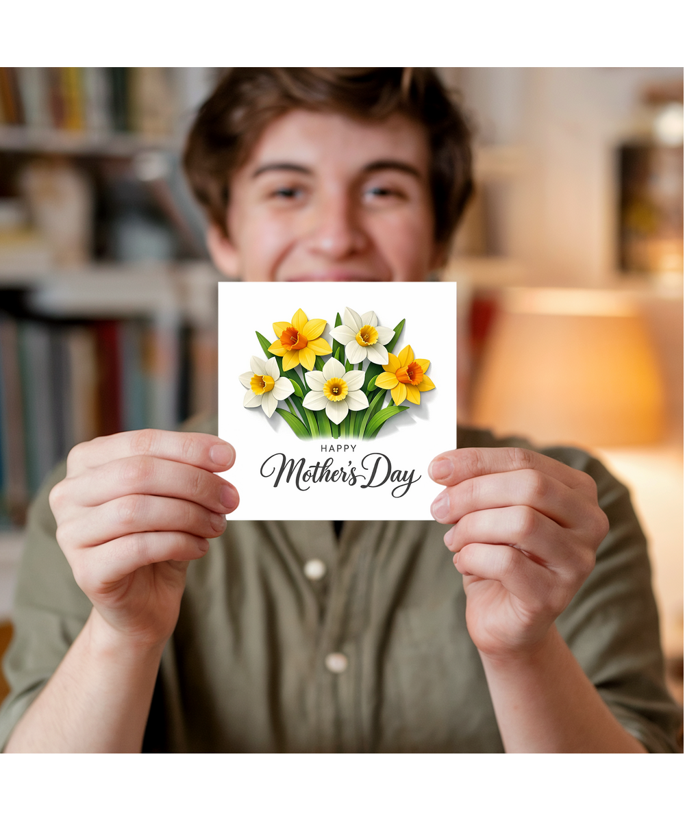 Mothers Day Card with Spring Flowers Dimensional Daffodil Effect