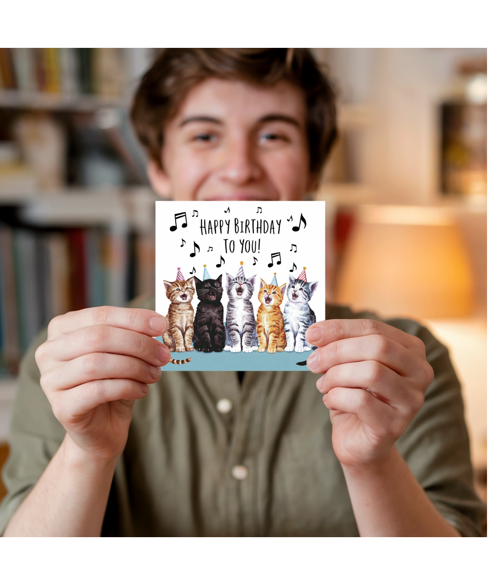 Funny Cat Birthday Card Cheerful Kittens Singing Happy Birthday to You