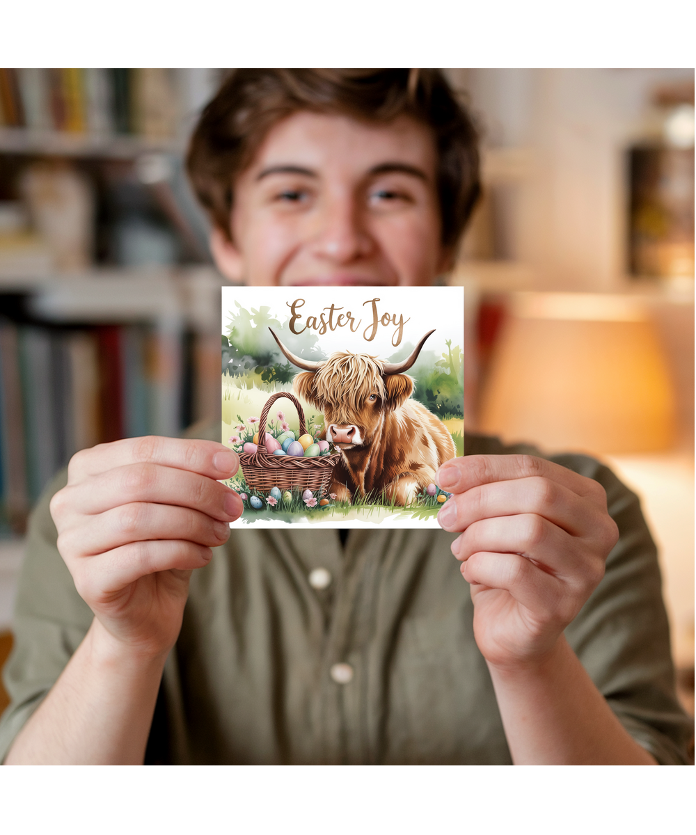 happy easter card joy highland cow